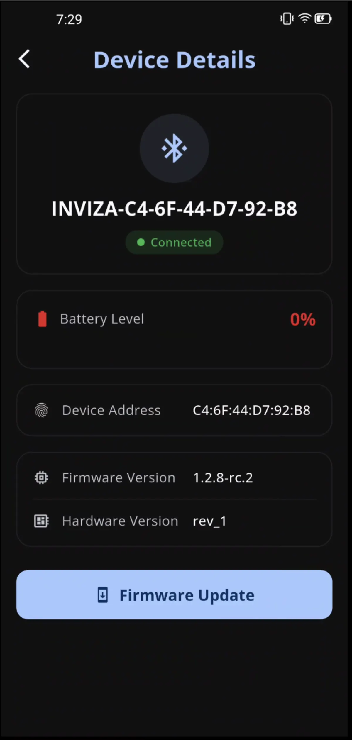 Insole device information screen