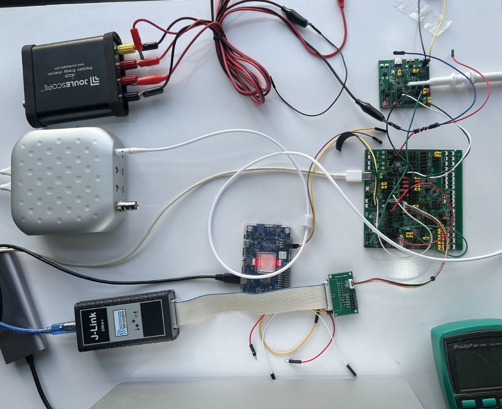 Embedded engineering toolkit — J-Link, Joulescope, Nordic PPK II, and Saleae Logic