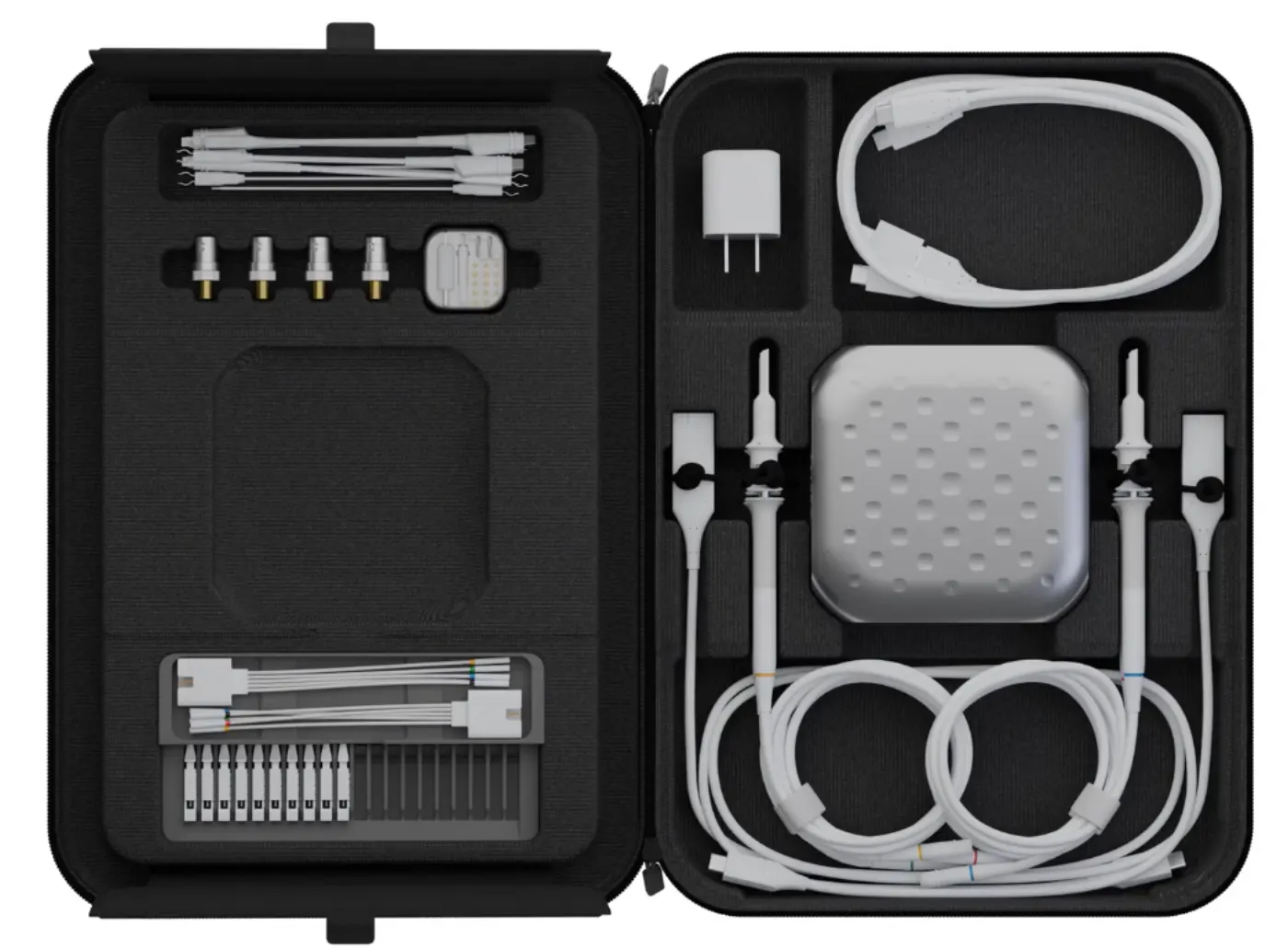 Embedded engineering toolkit — J-Link, Joulescope, Nordic PPK II, and Saleae Logic MSO